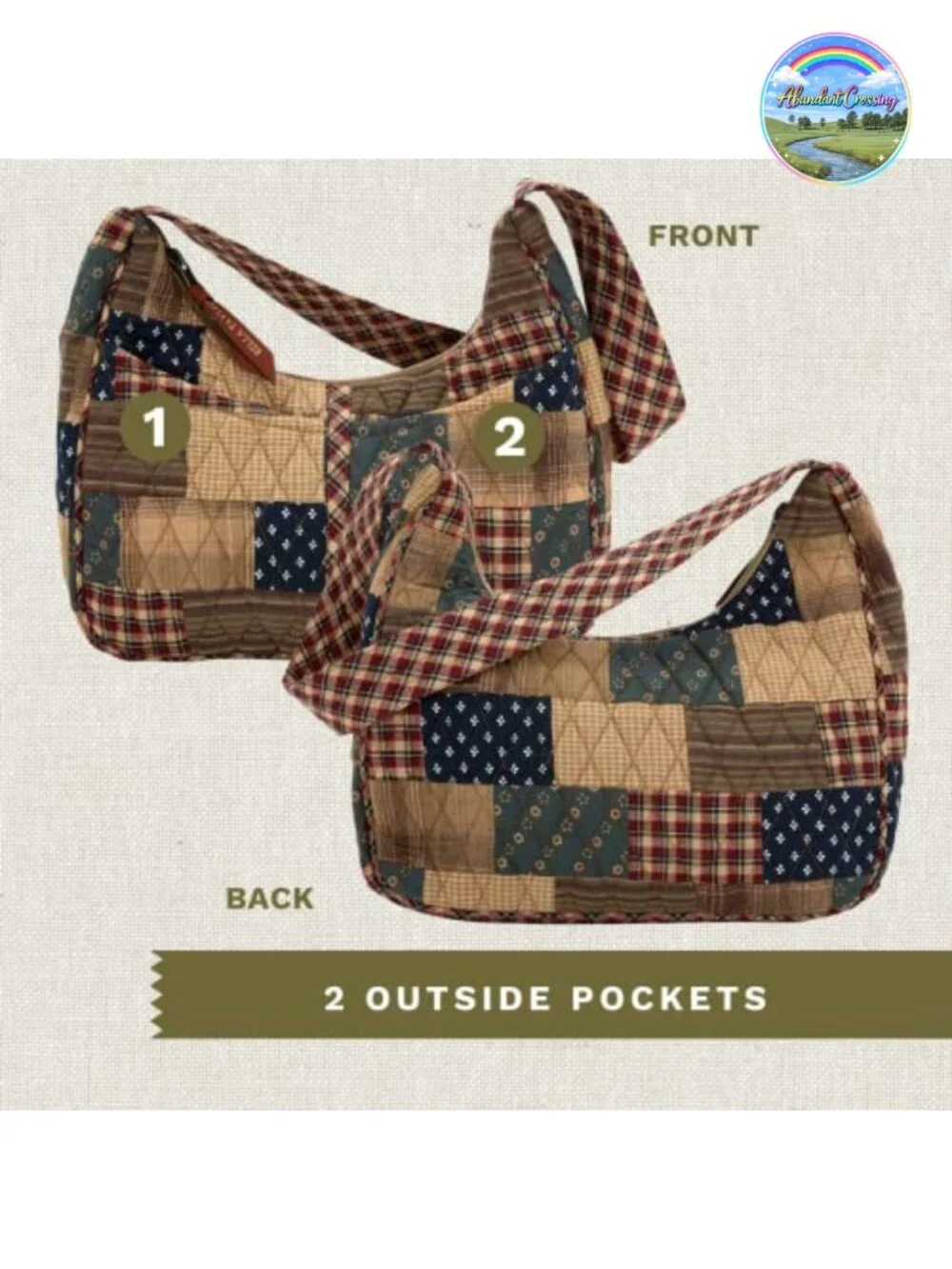 Quilted Cotton Hobo Shoulder Bag for Women Lightweight 5-Pocket Secure Zipper